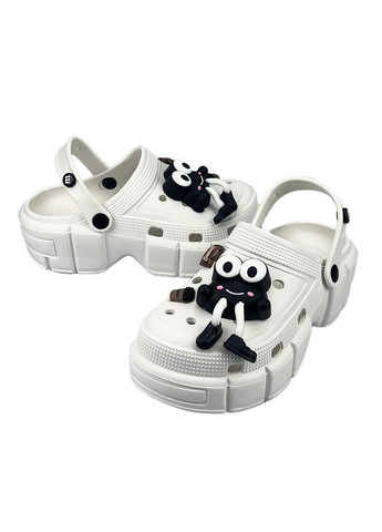 Женские кроксы сабо на платформе с джибитсами белые 20327-1 Sanlin (315066680)