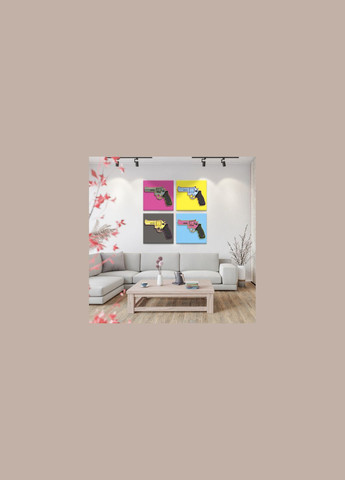 Модульная картина из четырех частей Поп Арт Пистолет 73x73 см (MK423212) Malevich Store (333339165)