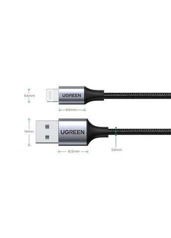 Кабель USB 2.0 AM-Lightning M, 1 м, 2.4A,, US199 Ugreen (370621198)