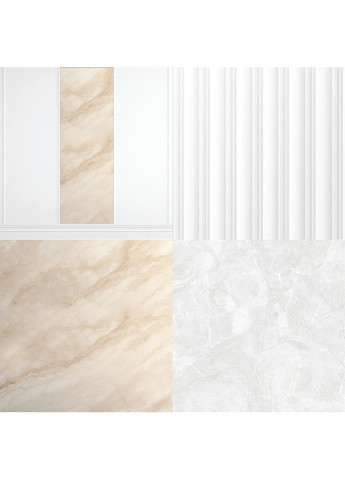 Кутовий вініловий фон 3D для фотозйомки, біла стіна з мармуром і рейки, підлога бежевий мармур, 70×70 см, №58353 PhotoVinyl (354362752)