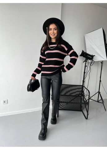 Черный демисезонный женский свитер в полоску джемпер No Brand