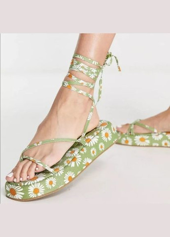 Босоніжки Asos fragment chunky flat sandals with ankle tie in green floral (290688097)