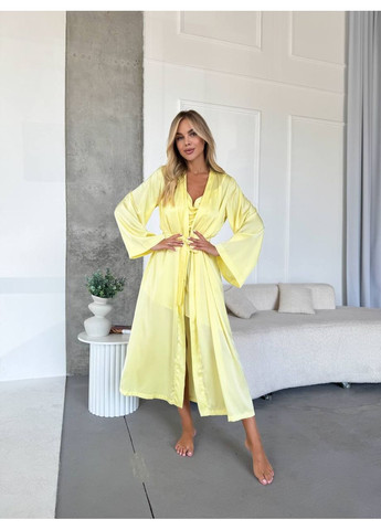Жовта всесезон жіночій комплект халат+сорочка Гермес