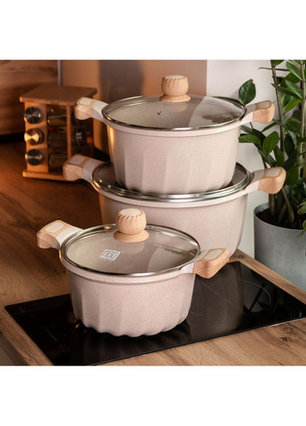 Набір MGC каструль алюмінієвих 5,3/8,2/11,8 л з керамічним покриттям, бежевий MGC HP-4-402 No Brand (373399856)