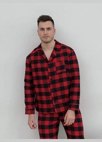Пижама мужская из фланели (штаны+рубашка+футболка) клетка красно/черная Cosy (352769763)