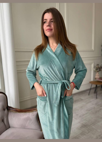 Велюровий халат для жінок із запахом М'ятний XXL (F3105-3-04) No Brand (306633015)