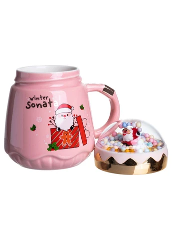 Чашка фарфоровая с крышкой Christmas 400 (мл) Розовая FM-CS-41C Yiwu (396665427)