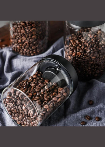 Банка для кави з вакуматором 900мл ємність-контейнер для зберігання кави сипучих або чаю скляна з чорною кришкою No Brand (338436978)