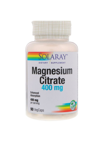 Цитрат магнію, Magnesium Citrate,, 400 мг на порцію, 90 вегетаріанських капсул Solaray (364311539)
