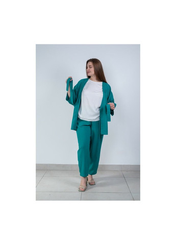 Комбинированная кимоно изумрудное льняное женское mkln1701-2, Modna KAZKA