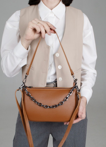 Сумка женская кожаная кросбоди 8920 black темно-рыжая Virginia Conti (302949412)