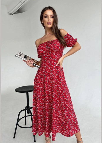 Червона сукня жіноча в принт квіточки No Brand