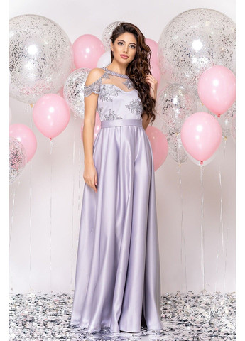Серое вечернее платье атлас макси 20002 серо Tanita-Romario
