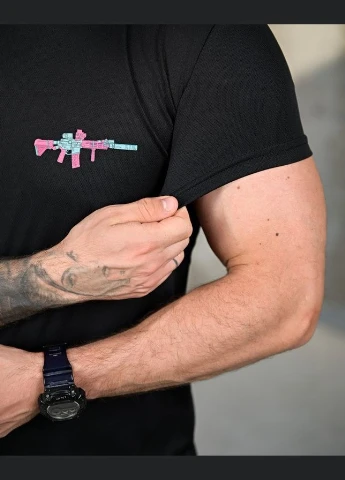 Тактическая футболка Gun Black из кулмакса с потоотводящим эффектом и рисунком DTF No Brand (347584944)