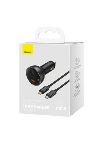 Автомобільний зарядний пристрій Digital Display PD3.1 Dual Fast Charger Car Charger U+C 140W Set Obsidian Black Baseus (371363081)
