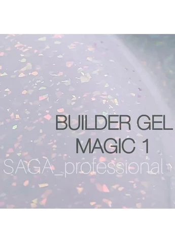 Гель для нарощування Professional Magic Builder Gel, молочний з кольоровими пластівцями поталі, 15 мл Saga (386095815)