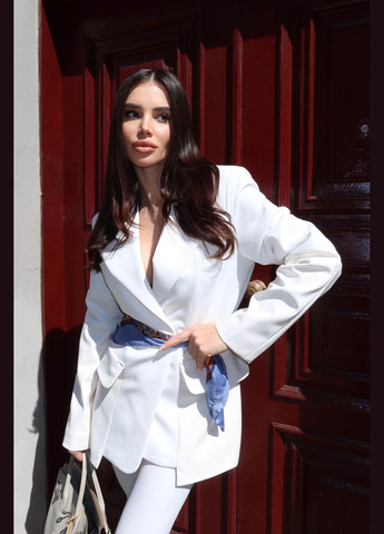 Молочный женский стильный женский пиджак (без ремня) Jadone Fashion однотонный - всесезон