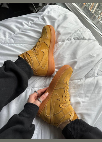 Желтые зимние кроссовки зимние мужские и женские nike air force 1 winter high yellow fur | найк аир форс 1 высокие желтые с мехом No Brand