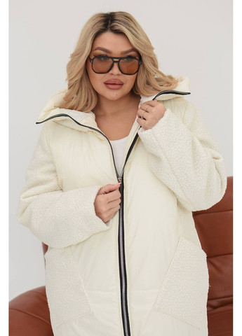 Молочна демісезонна жіноче зимове пальто з капюшоном із плащівки New Trend