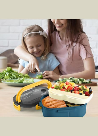Пластиковий двошаровий ланч бокс з приладами Wonder 1200 мл, синій No Brand (294206286)