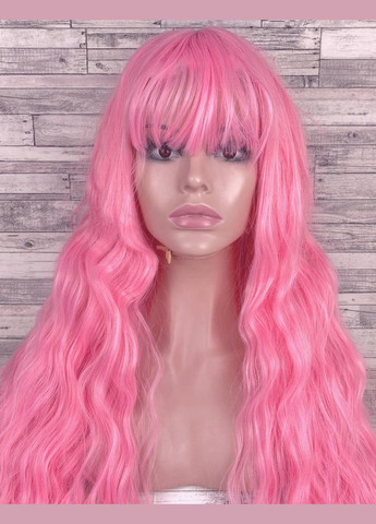 Парик волнистый розовый 70см с прямой челкой и пробором No Brand 3096 (303133424)