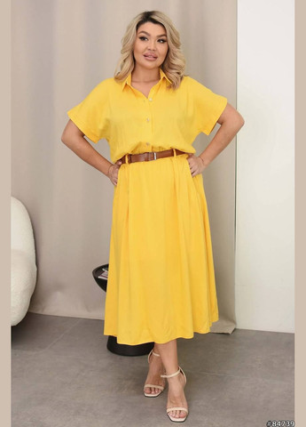 Желтое невероятно легкое и нежное платье с идеальной посадкой и длиной пояс в комплекте No Brand