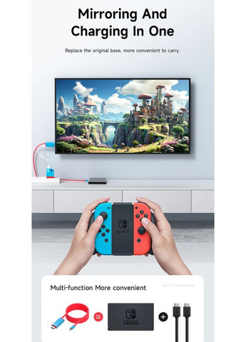 Кабель USB-C to HDMI 2.1 SWC10 2м 4K@60Гц с дополнительным питанием PD100W White Hagibis (359502485)