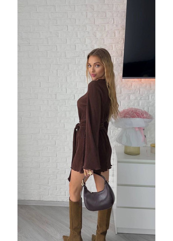 Темно-коричнева святковий, повсякденний жіноча сукня з сатину гофре кльош Avanti однотонна