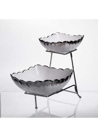 Фруктовница на 2 яруса фуршетная 27×21×25 (см) Белая с серебром 2561-1AS Yiwu (370800408)