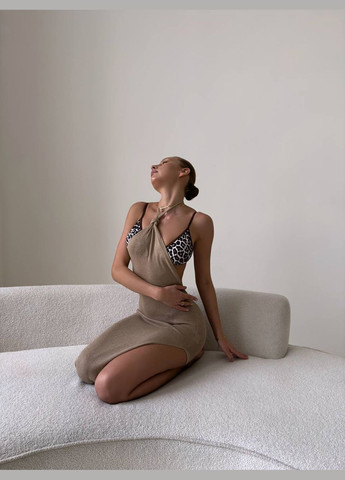 Світло-коричнева пляжна елегантна пляжна сукня-туніка No Brand