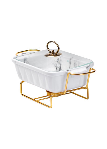 Мармит фарфоровый 1 литр с подогревом для стола на металлической подставке для горячих блюд и закусок ProDobro (364189619)