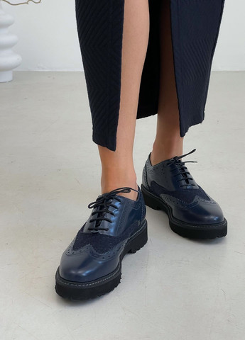 Baldinini Шкіряні темно-сині туфлі-броги Trend броги темно-синій з текстиль, натуральна шкіра, італія — демісезон (329687737)