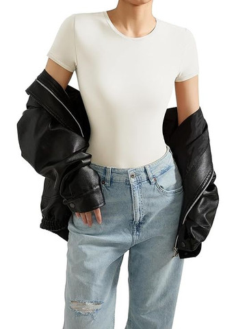 Женский Боди Crew Neck Short Sleeve Thong Bodysuit SUUKSESS (340268229)