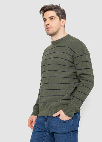 Оливковый (хаки) зимний свитер мужской в полоску Ager 161R1057