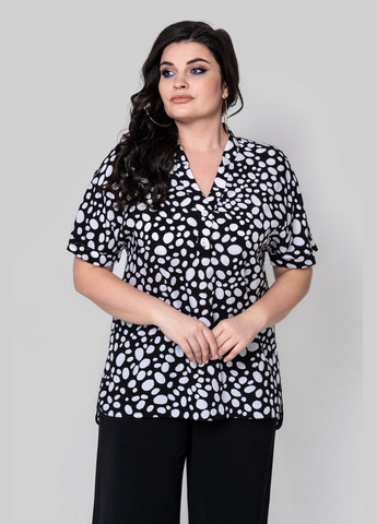 Чёрная блуза прямого силуэта из штапеля с рукавом на манжете all posa (ap102400p) A'll Posa