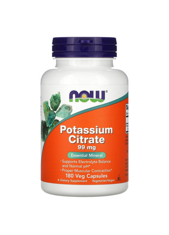 Калий цитрат 99 мг Potassium Citrate поддержка здоровья сердца и мышц 180 капсул Now Foods (263603556)