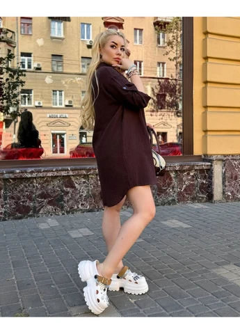 Коричнева повсякденний сукня-сорочка муслін ніжна - ‼️заміри в описі‼️ сукня-сорочка Vione однотонна