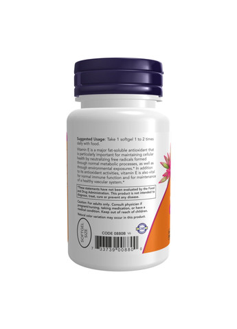Вітамін E E-200 Mixed Tocopherols 100 капсул антиоксидант для серця та судин вітамін Е Now Foods (373070108)