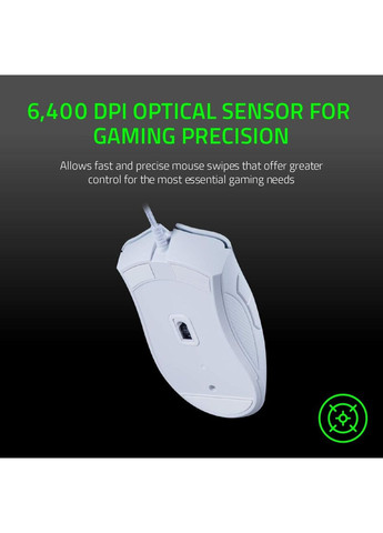Игровая мышь DeathAdder Essential белая, оптический сенсор 6400 DPI, 5 программируемых кнопок, эргономичный дизайн Razer (354827663)