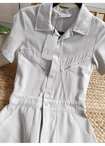 Комбинезон с рубашечным воротником и короткими рукавами Zara серый