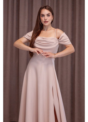 Бежева вечірня плаття а-силует First Woman однотонна