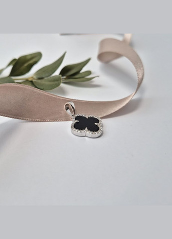 Срібна підвіска кулон Конюшина з Чорним Оніксом срібло 925 проби Родоване 3414р 1.80г No Brand (338185614)