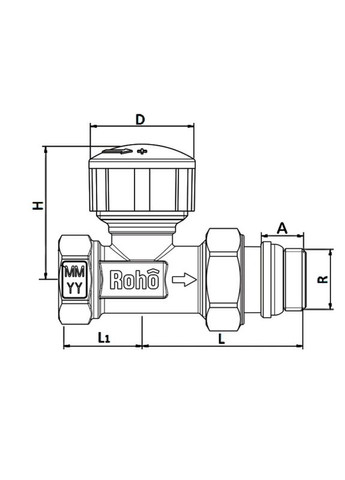 Кран радиаторный термостатический R5160050 - 1/2" (М30х1,5) прямой (RO0124) Roho (315701429)