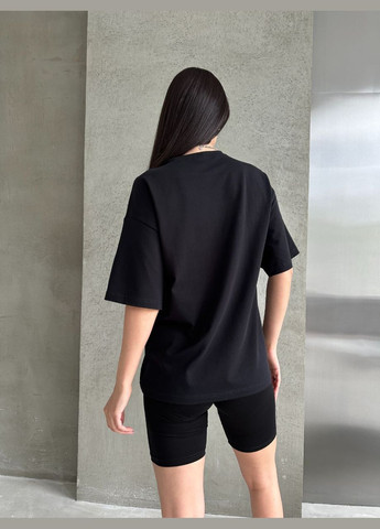 Черная однотонная футболка с принтом "лео" из качественной турецкой ткани, эластичная приятная к телу футболка No Brand 5258-4 - (295441550)