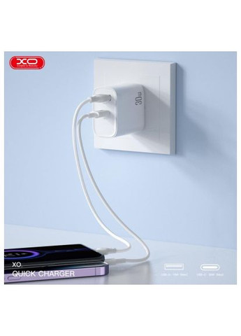 Зарядний пристрій (-QC16) XO 1xUSB-C PD30W + 1xUSB QC3.0 (370018551)
