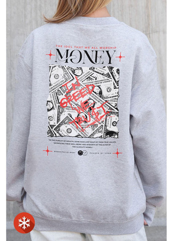Чорний жіночий утеплений оверсайз світшот на флісі з принтом money grafity gray Without малюнок (372520062)