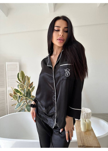 Черная всесезон женская пижама чёрная рубашка + брюки Vital-Textile 1276