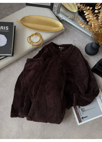 Коричнева зимня жіноча махрова піжама кофта + брюки KaraMix