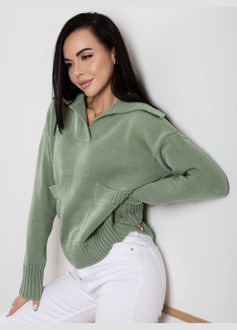 Женский свитер с двумя карманами оливкового цвета р.42/46 405082 New Trend (285711349)