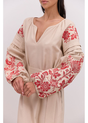 Светло-бежевая длинное платье-вышиванка с деревом жизни крестиком Arjen (356501445)